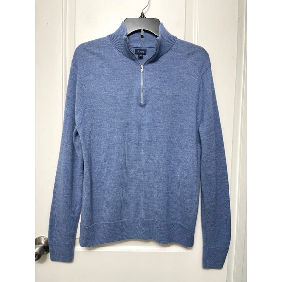 J.Crew Mens Blue Half-Zip Mock Neck Sweater M Merino Wool Blend - Picture 4 of 11